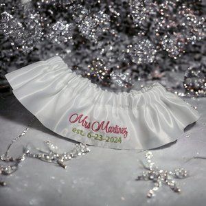 Mrs. Your Name and Date Custom Embroidered Wedding Garter Keepsake Personalized